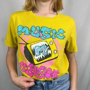 MTV Music Television Yellow T-Shirt Size Large